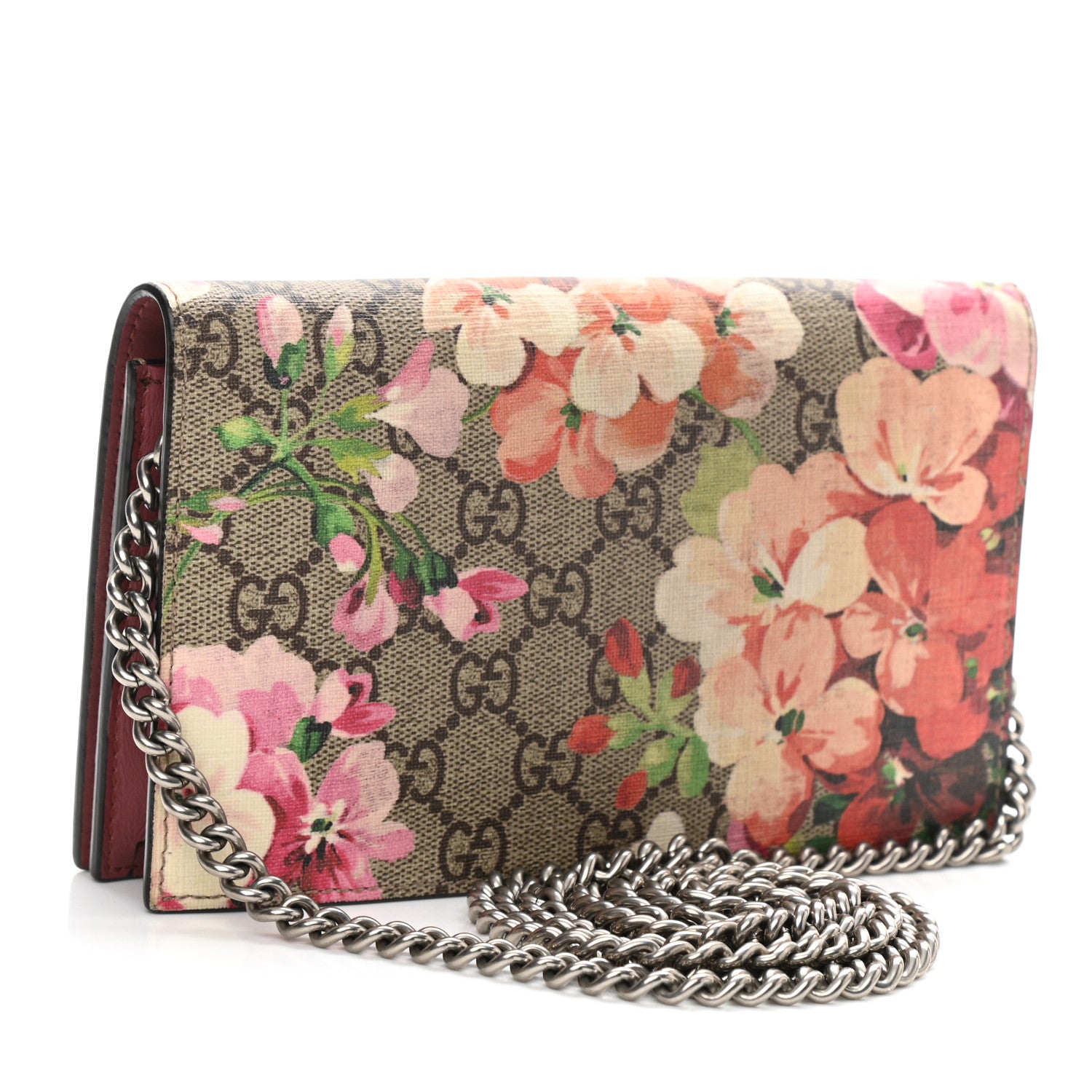Gucci GG Supreme Monogram Blooms Chain Wallet Beige Multicolor Dry Rose 3 of 11