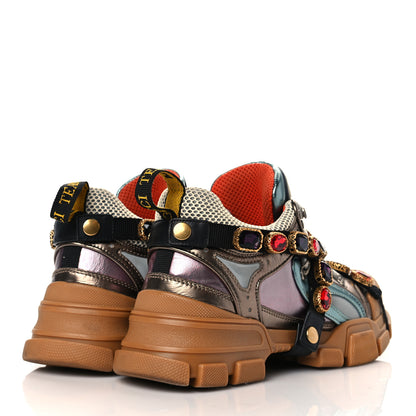 Gucci X SEGA Metallic Calfskin Mesh Removable Crystals Womens Flashtrek Sneakers 36 Rame Mystic White Lago 4 of 7