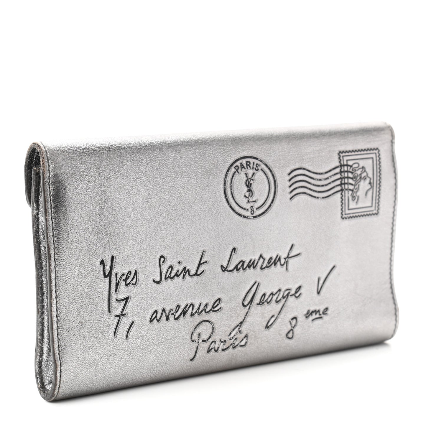 Metallic Calfskin Y-Mail Clutch Silver