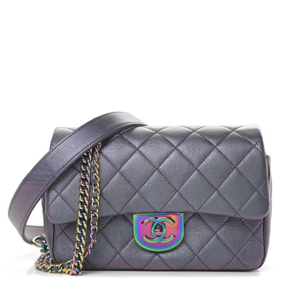 Chanel Iridescent Goatskin Quilted Small Double Carry Waist Chain Flap Purple 1 of 11