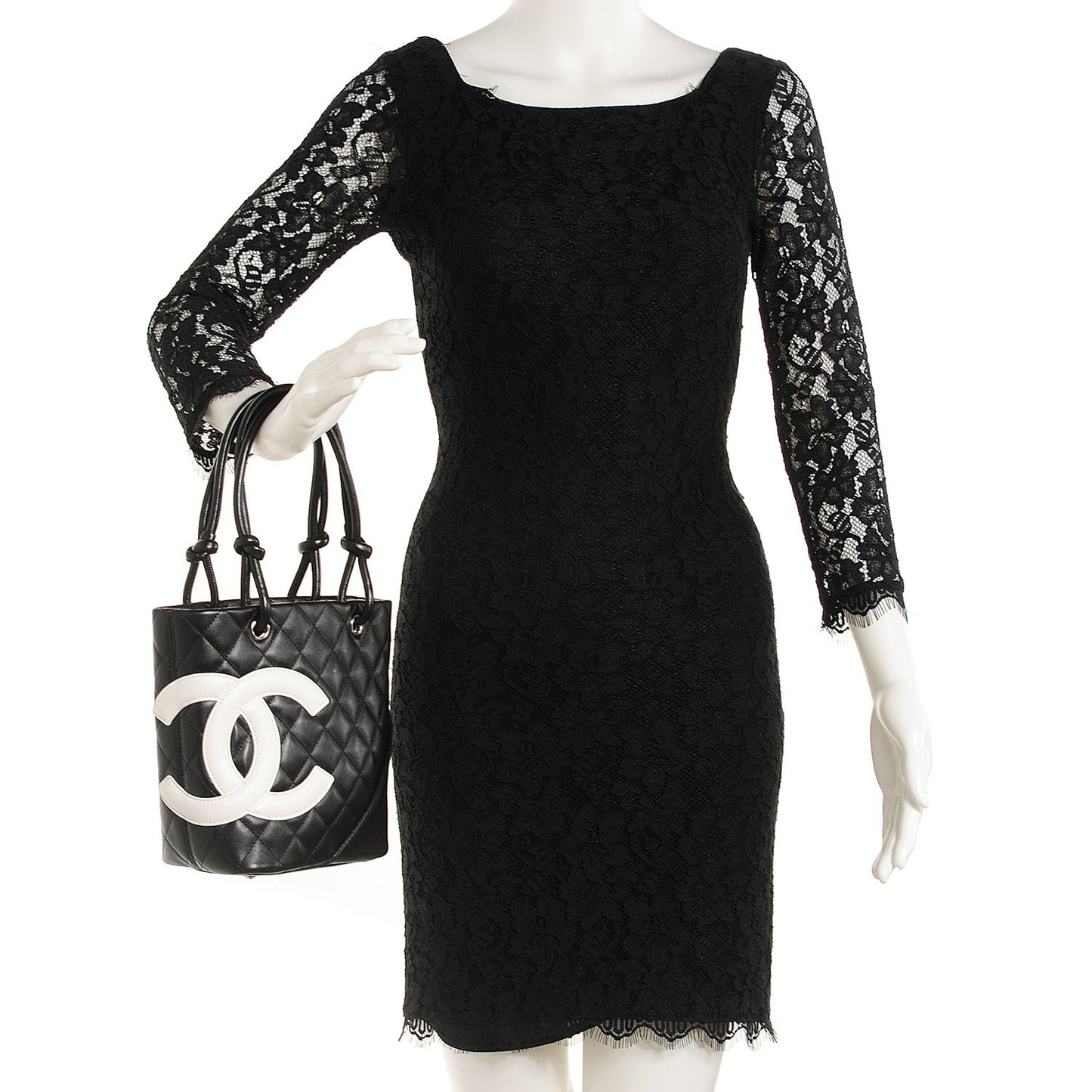 Calfskin Quilted Small Cambon Tote Black White