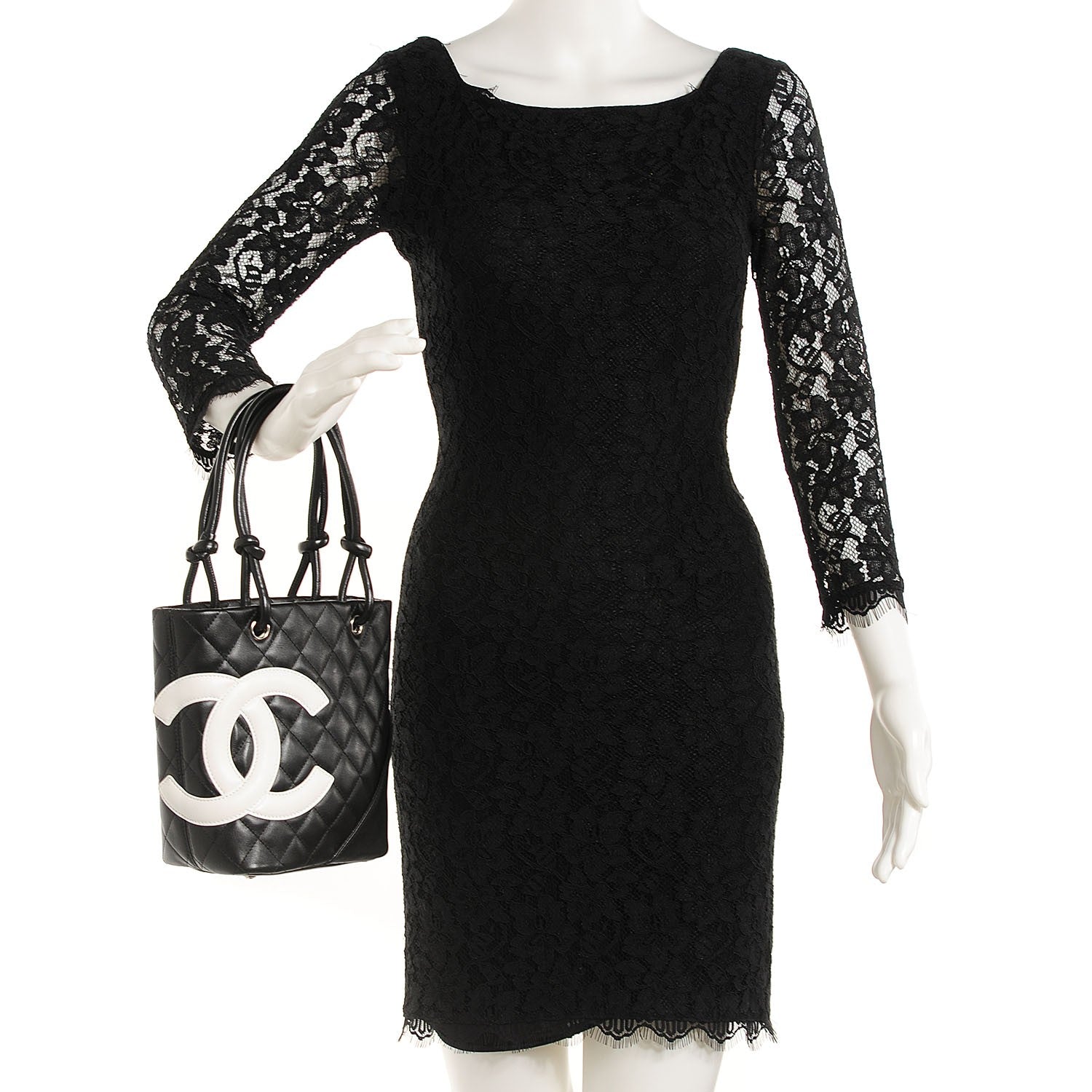Chanel Calfskin Quilted Small Cambon Tote Black White 2 of 7