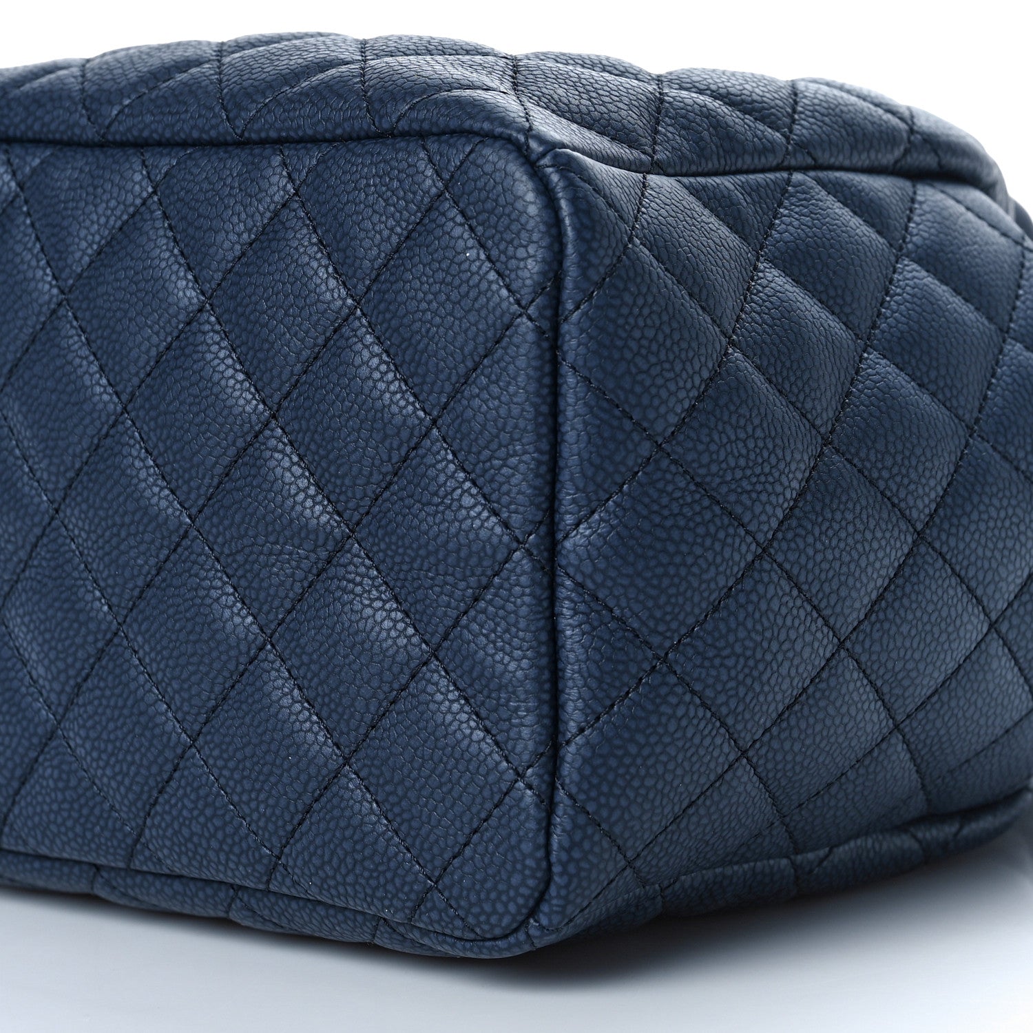 Chanel Caviar Flat Quilted CC Chain Bucket Drawstring Bag Navy 7 of 7