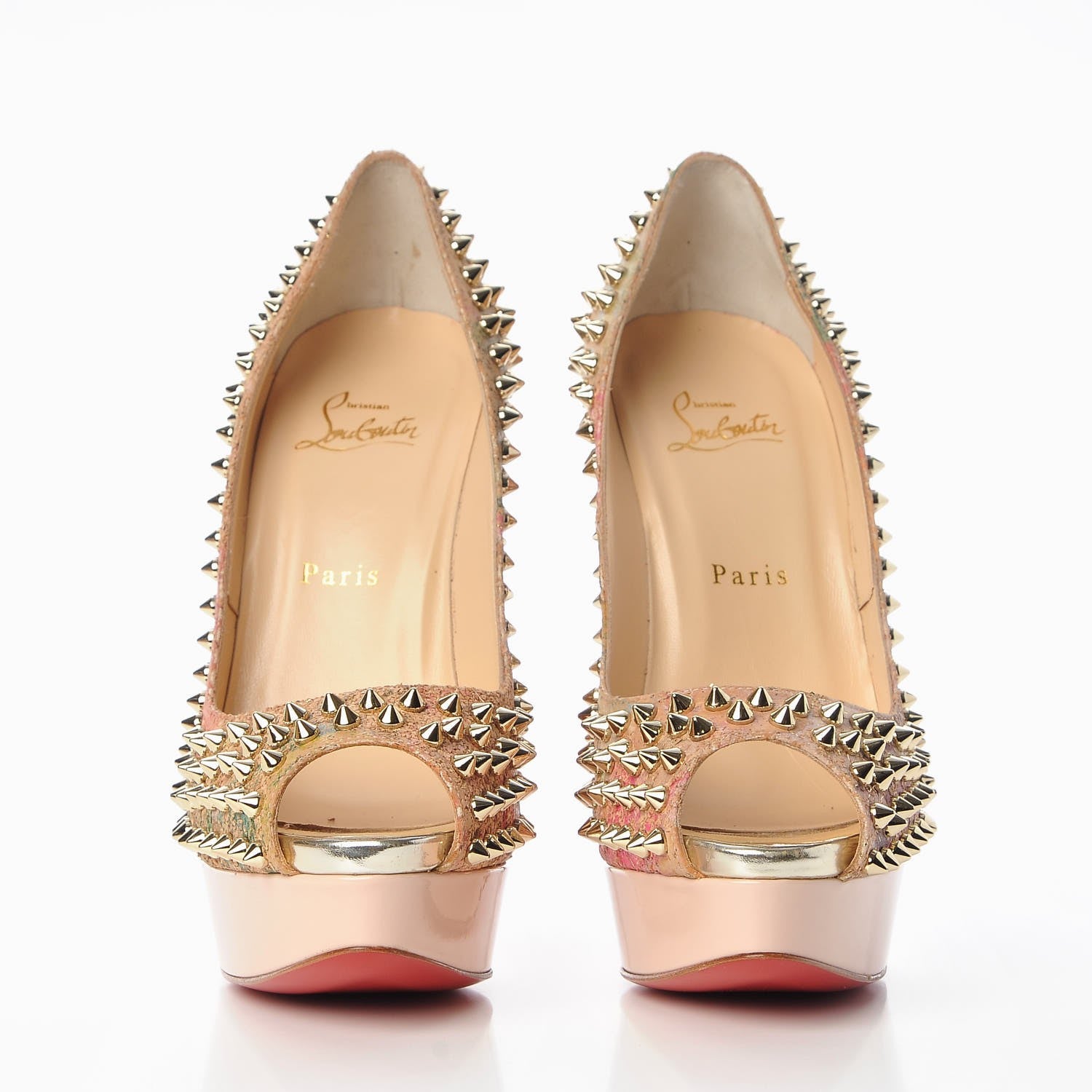 Christian Louboutin Cork Patent Bloom Print Lady Peep Spikes 150 Pumps 39.5 Multicolor 3 of 9