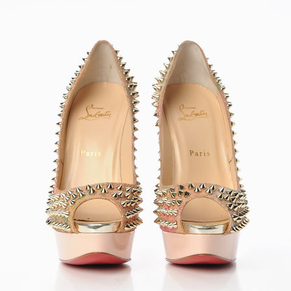 Christian Louboutin Cork Patent Bloom Print Lady Peep Spikes 150 Pumps 39.5 Multicolor 3 of 9