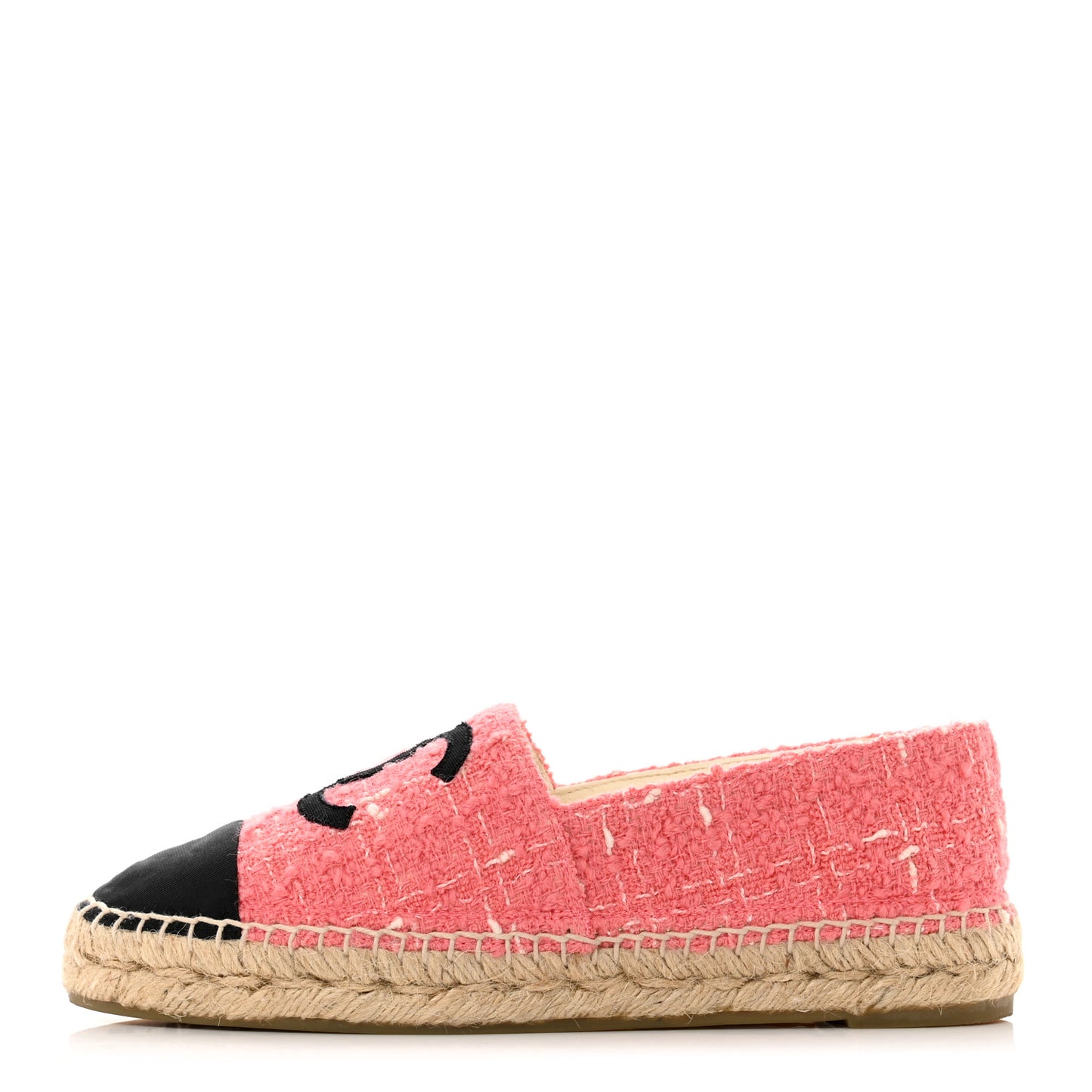 Tweed Grosgrain CC Espadrilles 38 Pink Black