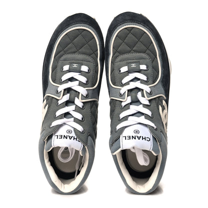 Chanel Fabric Suede Calfskin Quilted CC Sneakers 41 Dark Grey 5 of 9