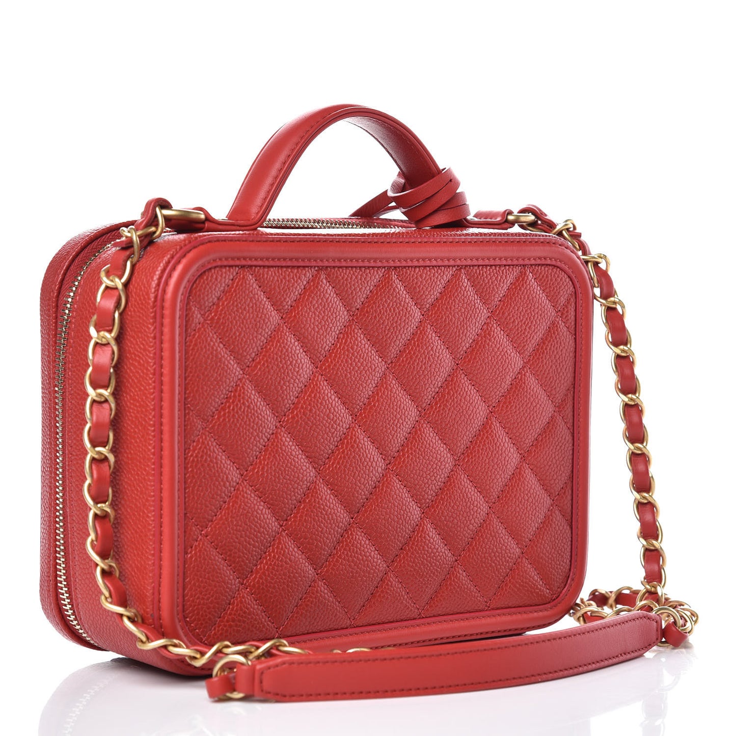 Caviar Quilted Medium CC Filigree Vanity Case Red