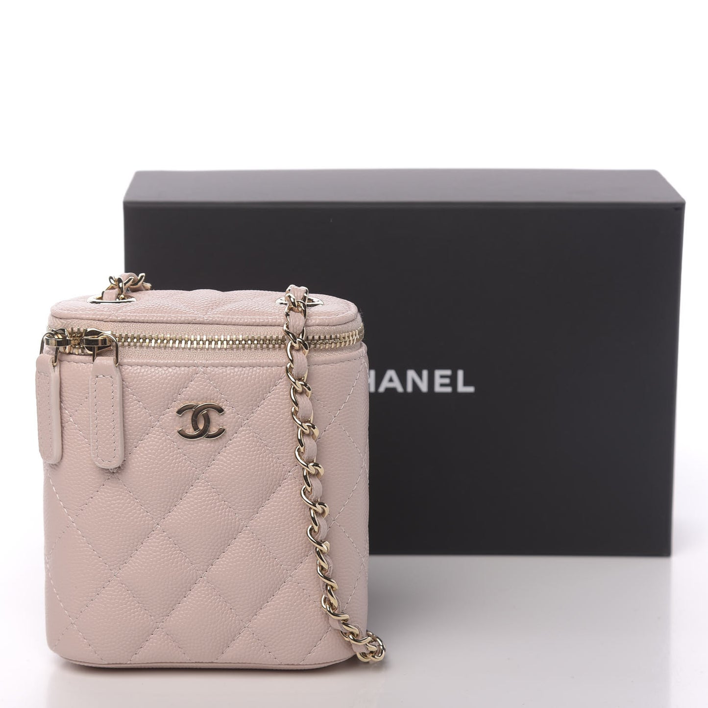 Caviar Quilted Small Vertical Coco Beauty Vanity Case With Chain Light Pink