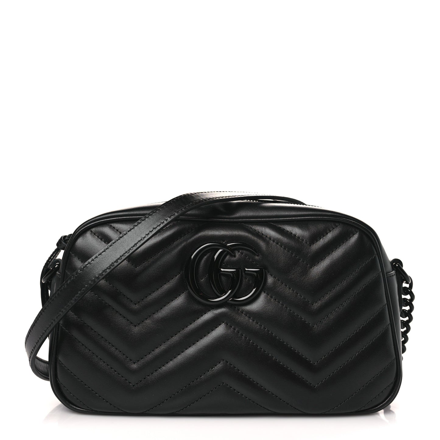 Calfskin Matelasse Monochrome Small GG Marmont Chain Shoulder Bag Black