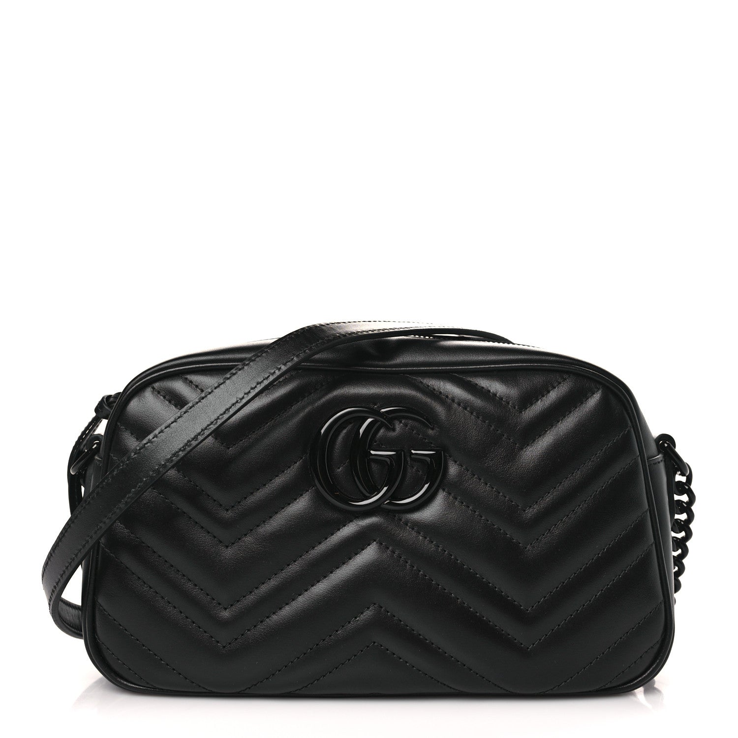Gucci Calfskin Matelasse Monochrome Small GG Marmont Chain Shoulder Bag Black 1 of 9