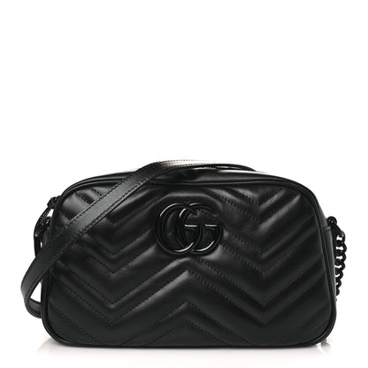 Gucci Calfskin Matelasse Monochrome Small GG Marmont Chain Shoulder Bag Black 1 of 9