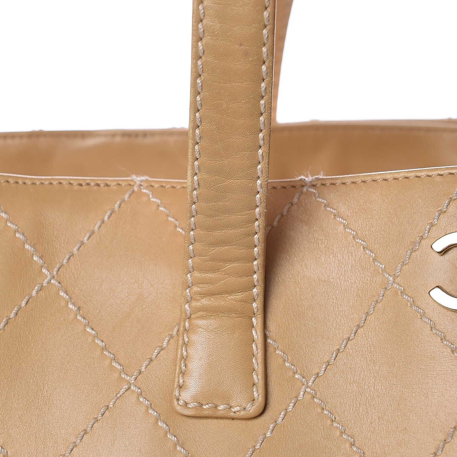 Chanel Calfskin Contrast Stitch Surpique Tote Beige 11 of 14
