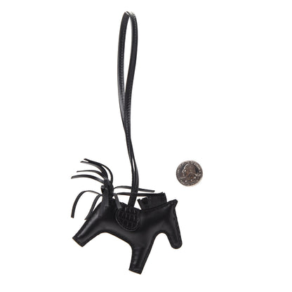 Hermes Milo Lambskin Matte Alligator Touch Grigri Rodeo Horse Bag Charm PM So Black 2 of 3
