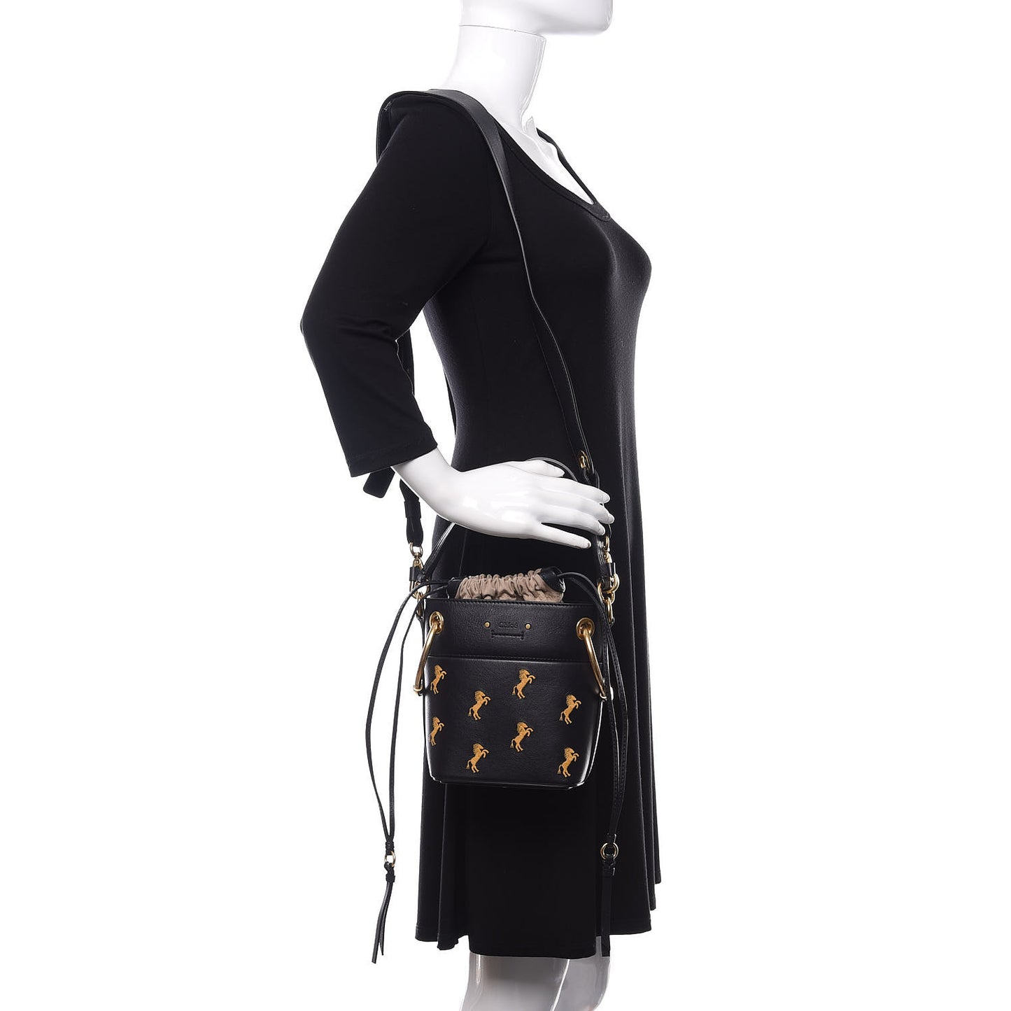 Smooth Calfskin Little Horses Embroidered Mini Roy Bucket Bag Full Blue