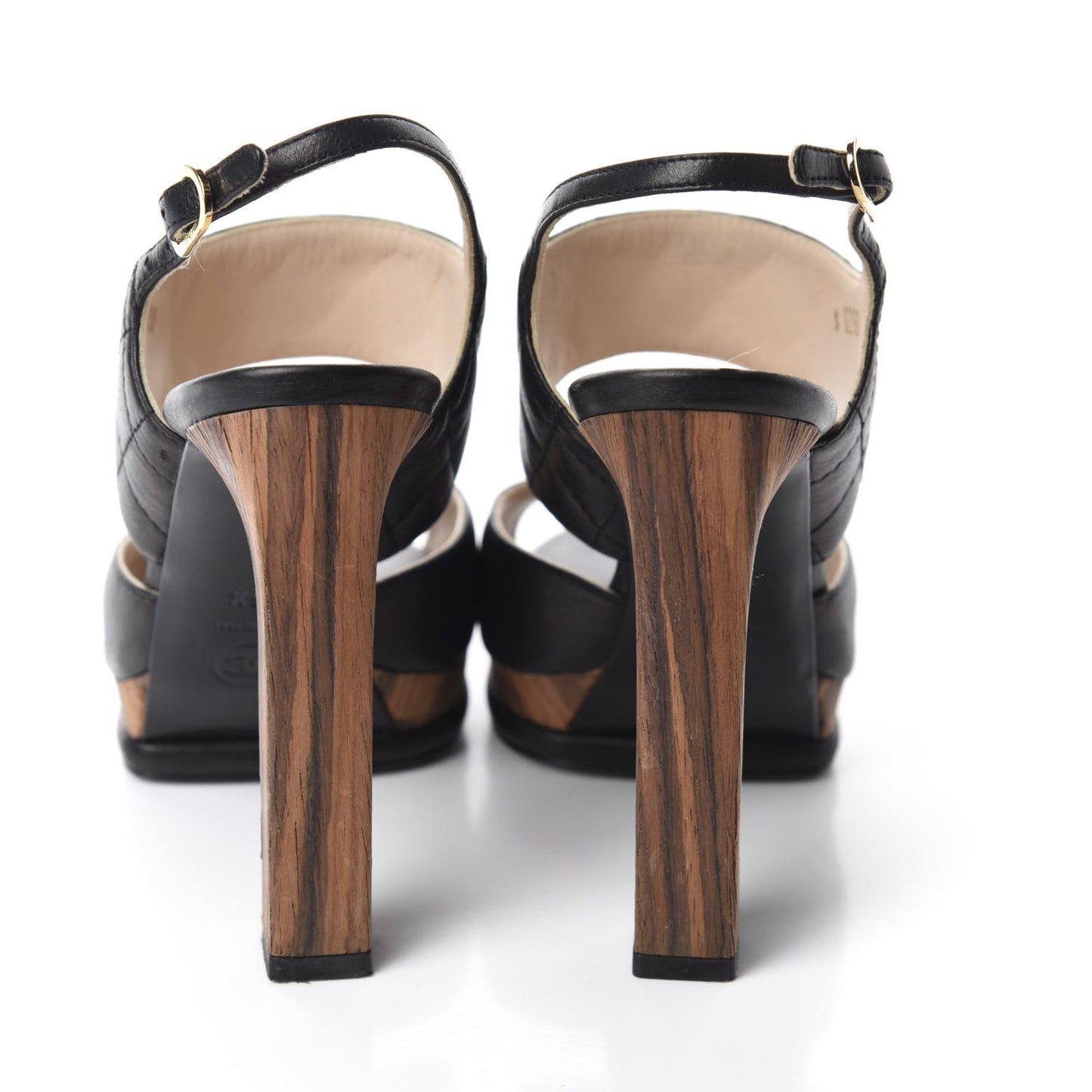 Lambskin Quilted Wooden Sandals 36.5 Black