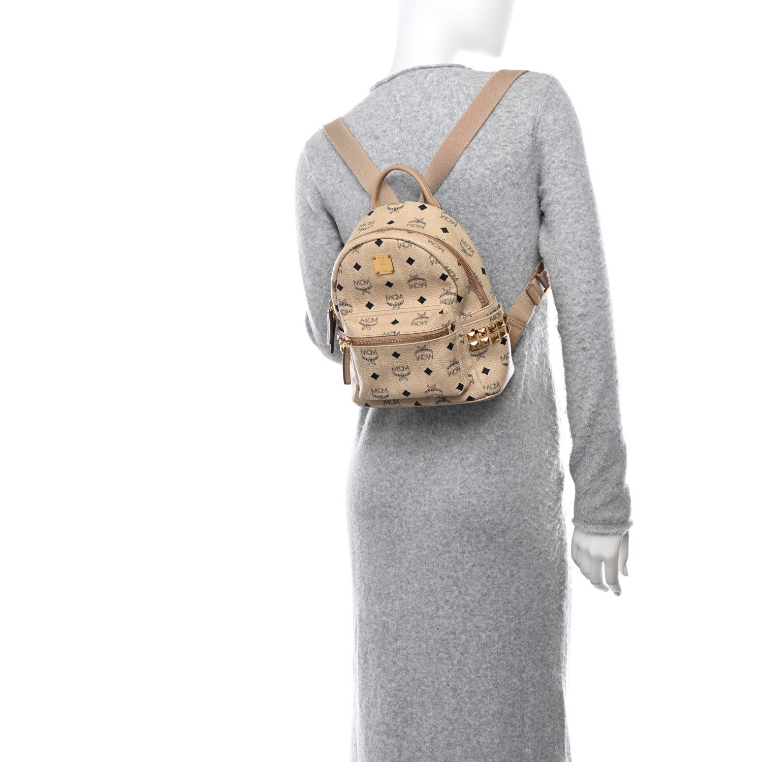 MCM Visetos Side Stud Mini Stark Backpack Beige 2 of 11