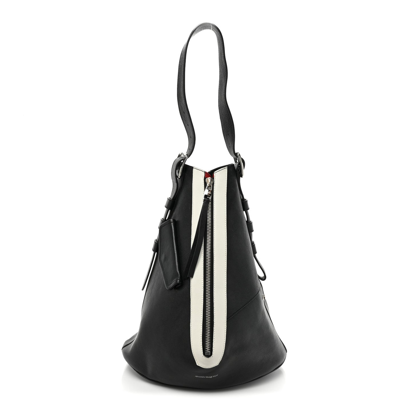 Calfskin Zipper Shoulder Bag Black