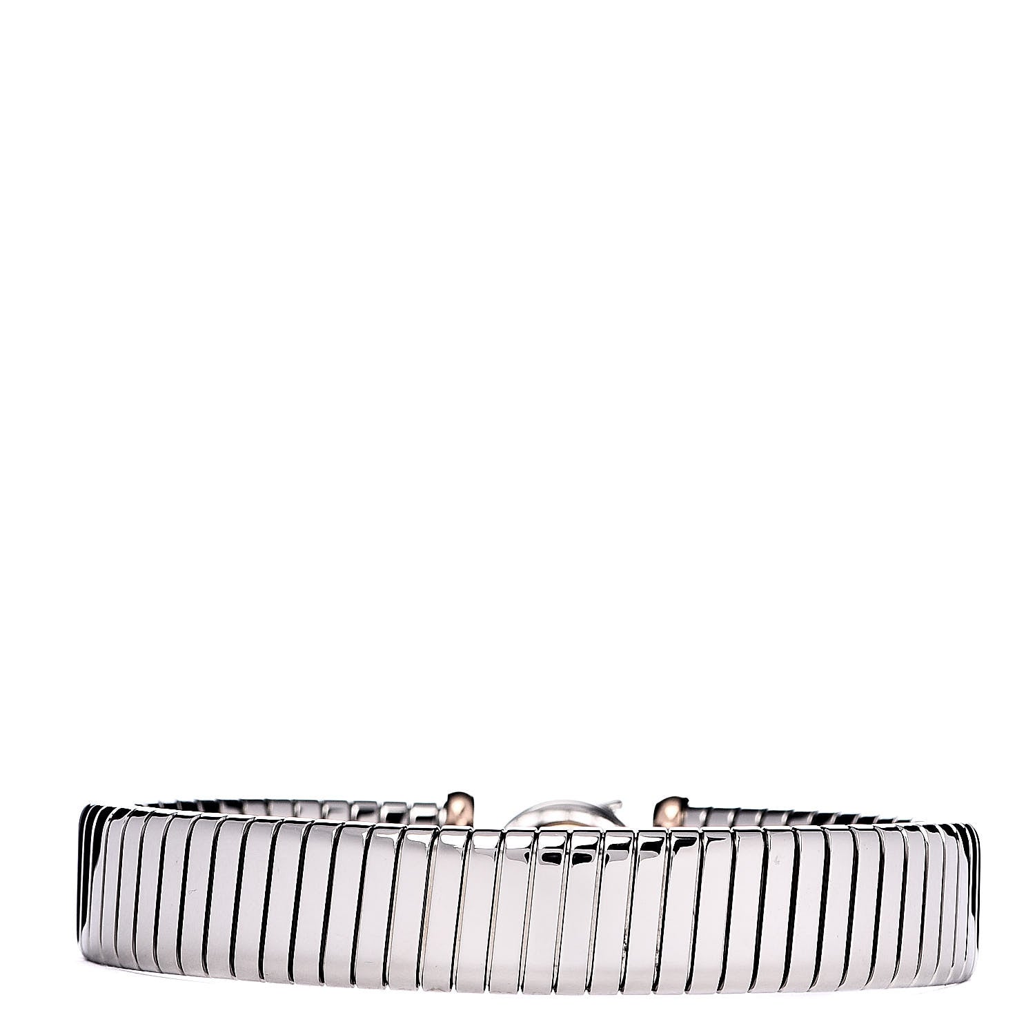 Bulgari Stainless Steel 18K Rose Gold Black Onyx Tubogas Bracelet M 3 of 6