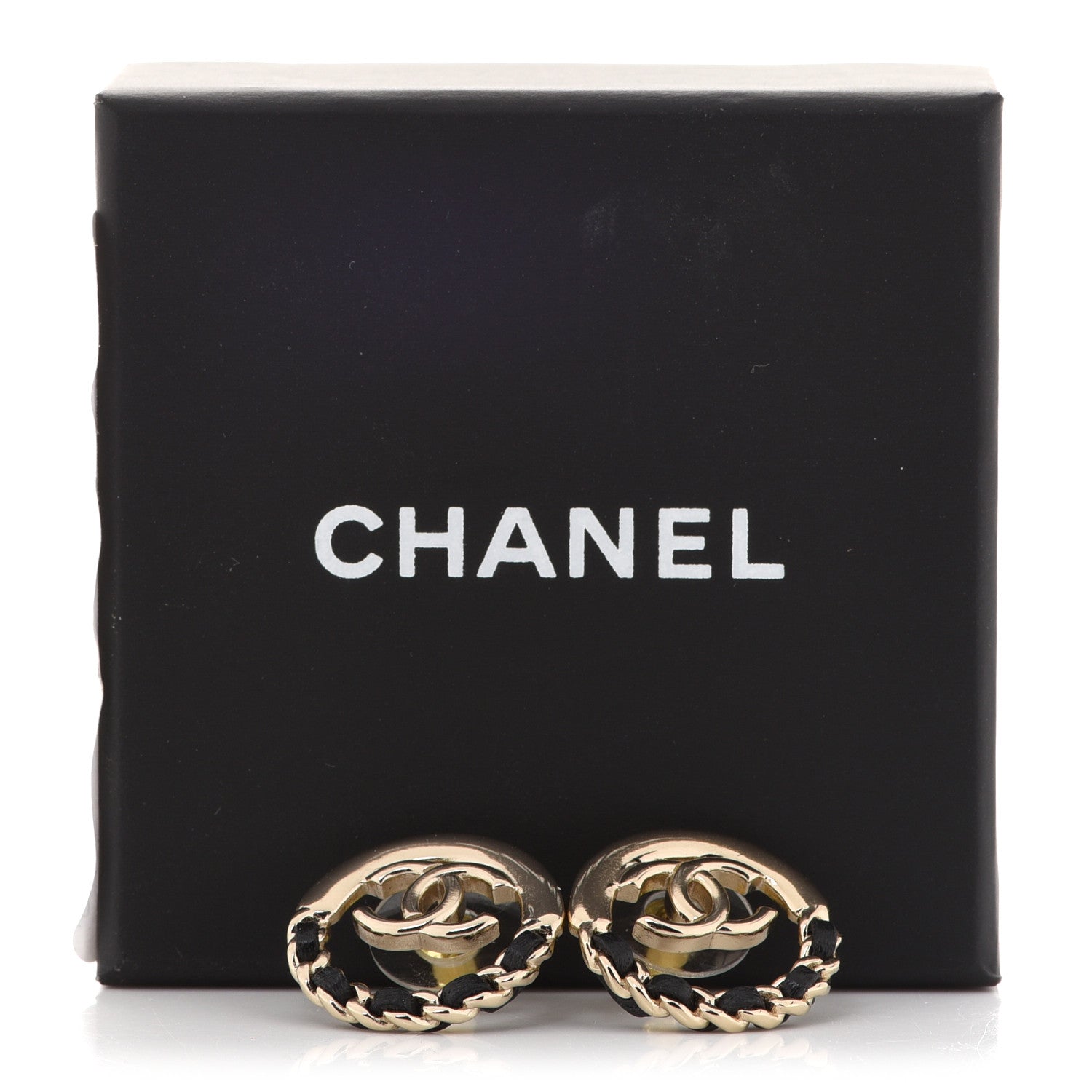 Chanel Lambskin Chain CC Round Earrings Gold Black 5 of 5