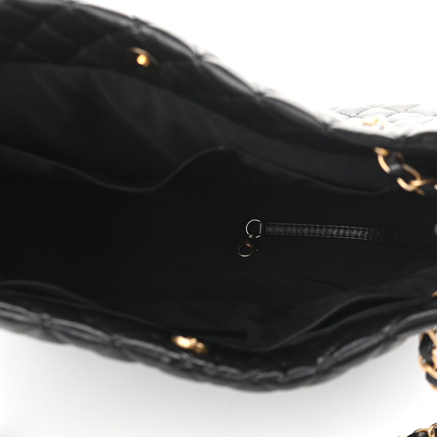 Lambskin Quilted Large Fluffy CC Shopping Tote Black