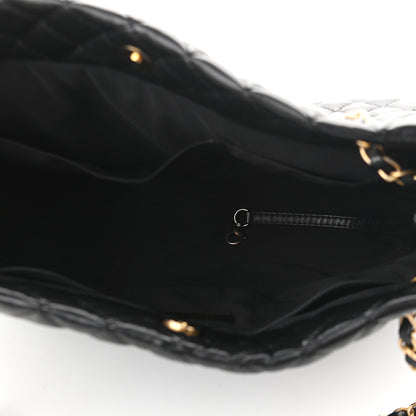Chanel Lambskin Quilted Large Fluffy CC Shopping Tote Black 4 of 8