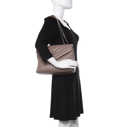 Saint Laurent Calfskin Y Quilted Monogram Medium Loulou Chain Satchel Dark Beige 2 of 9