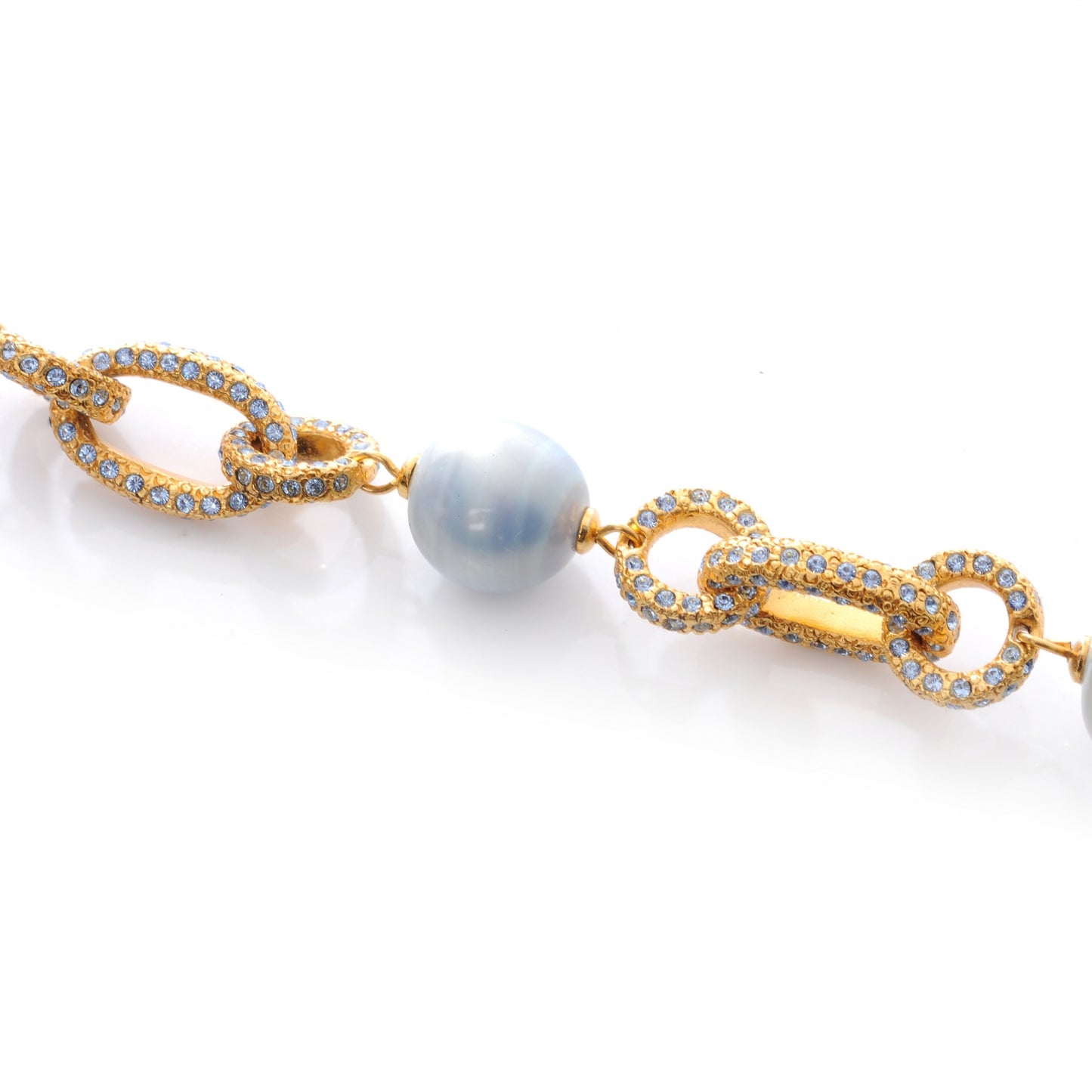 Pearl Crystal Chain Necklace Blue and Gold