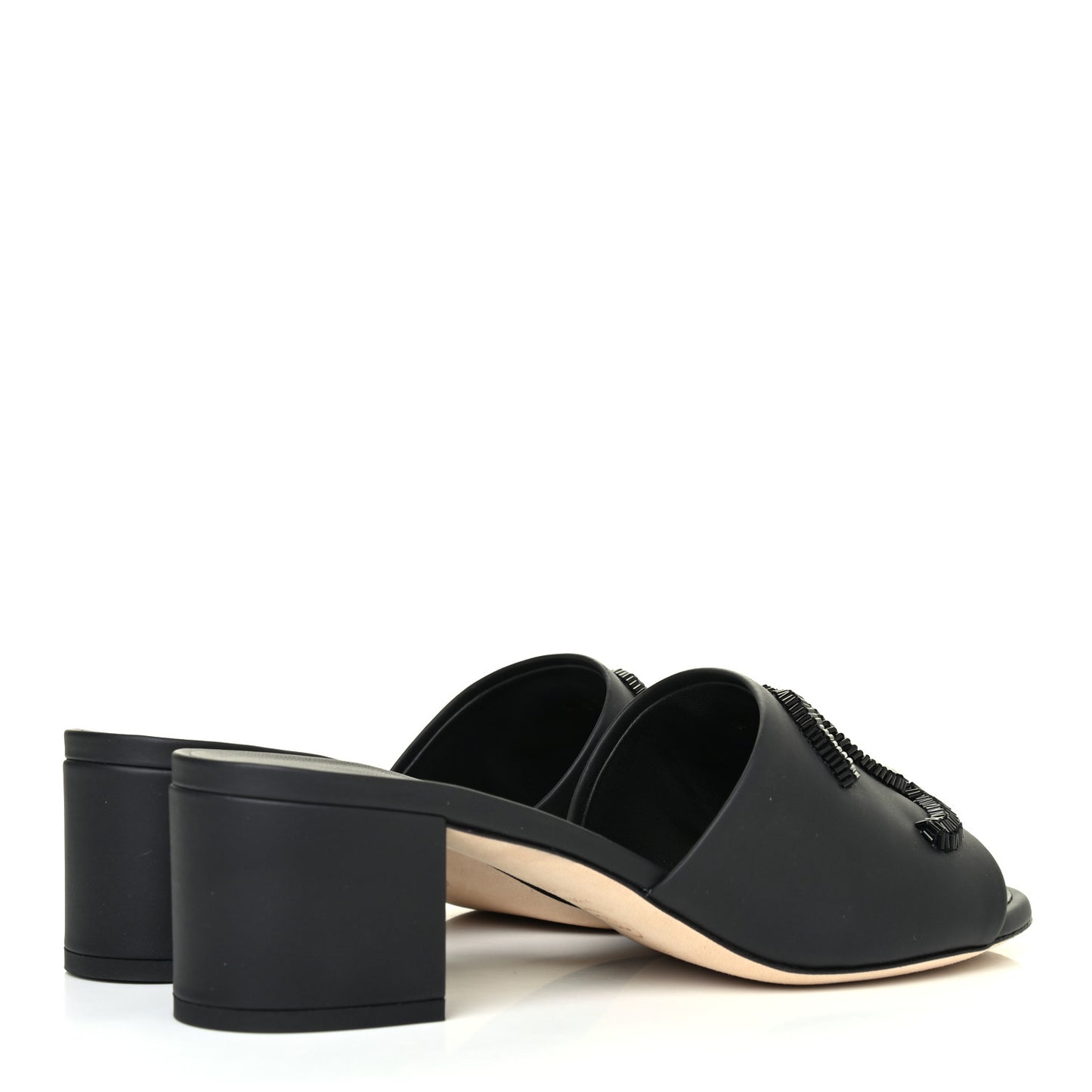 Lambskin Beaded CC Mule Sandals 36 Black