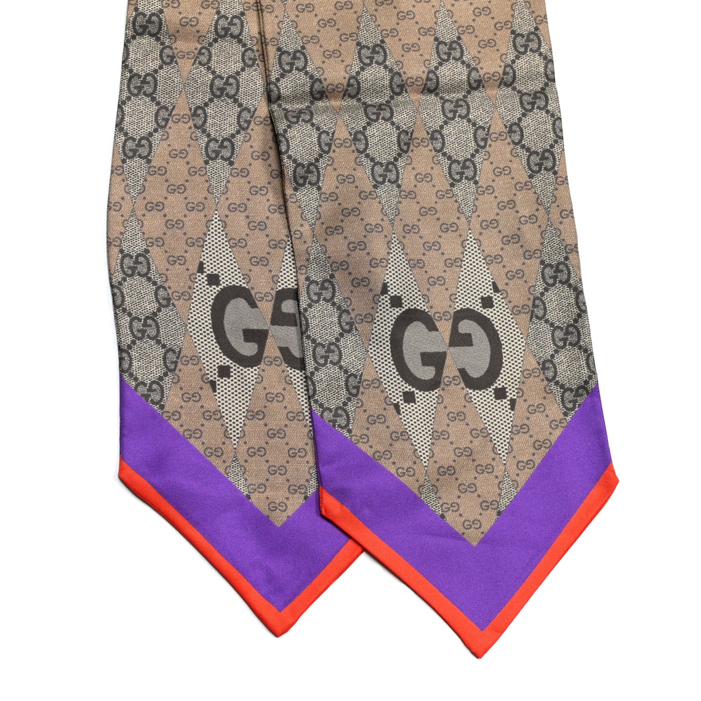 Silk Twill GG Monogram GG Rombybow Neck Bow Scarf Camel Dark Purple