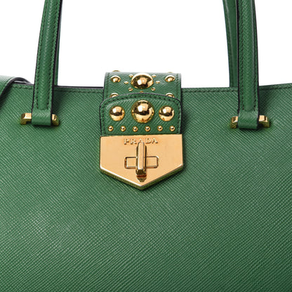 Prada Saffiano Studded Bijou Tote Verde 10 of 10