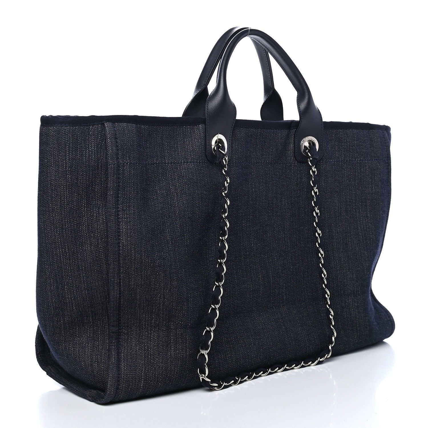 Chanel Denim Large Deauville Tote Blue Orange 3 of 9