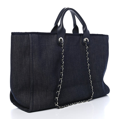 Chanel Denim Large Deauville Tote Blue Orange 3 of 9