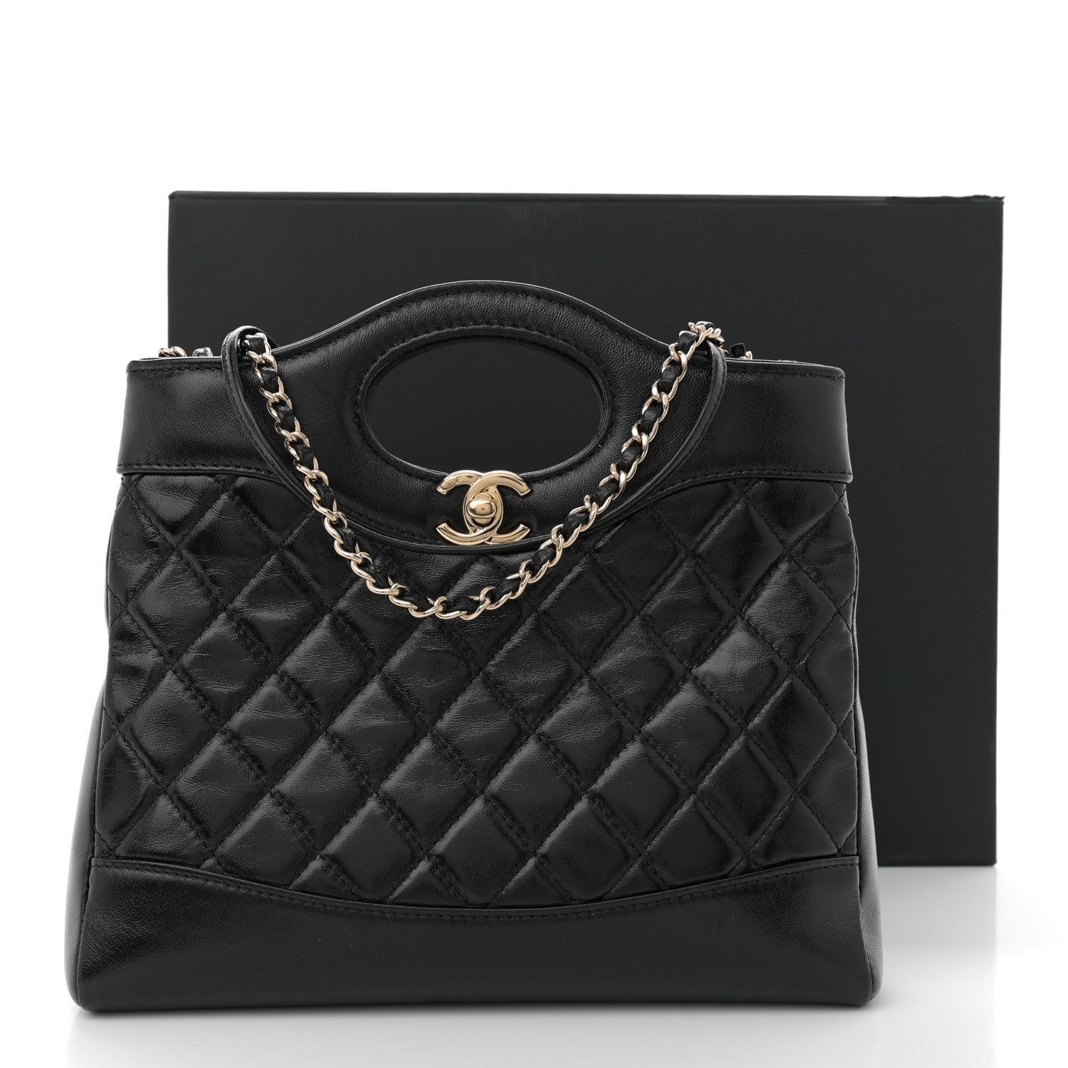 Chanel Shiny Crumpled Calfskin Quilted Mini 31 Shopping Bag Black 11 of 11