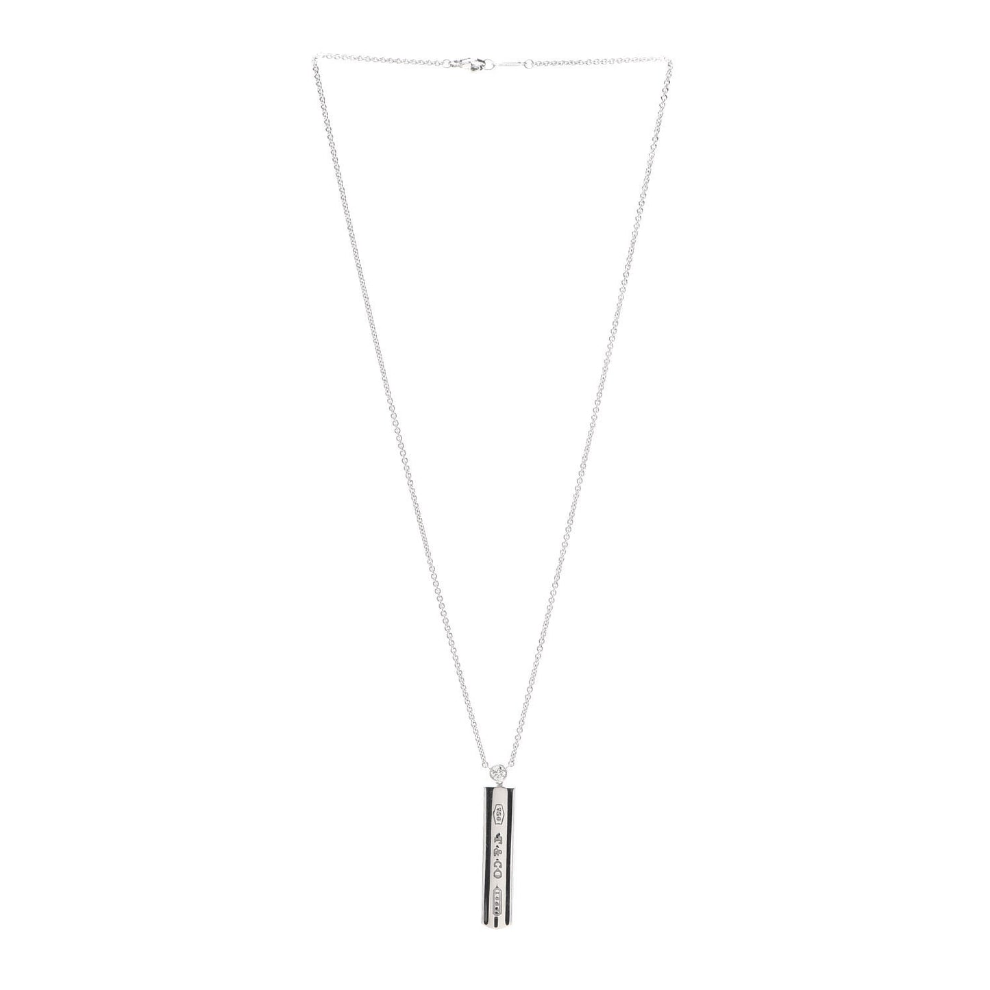 18K White Gold Diamond 1837 Bar Pendant Necklace