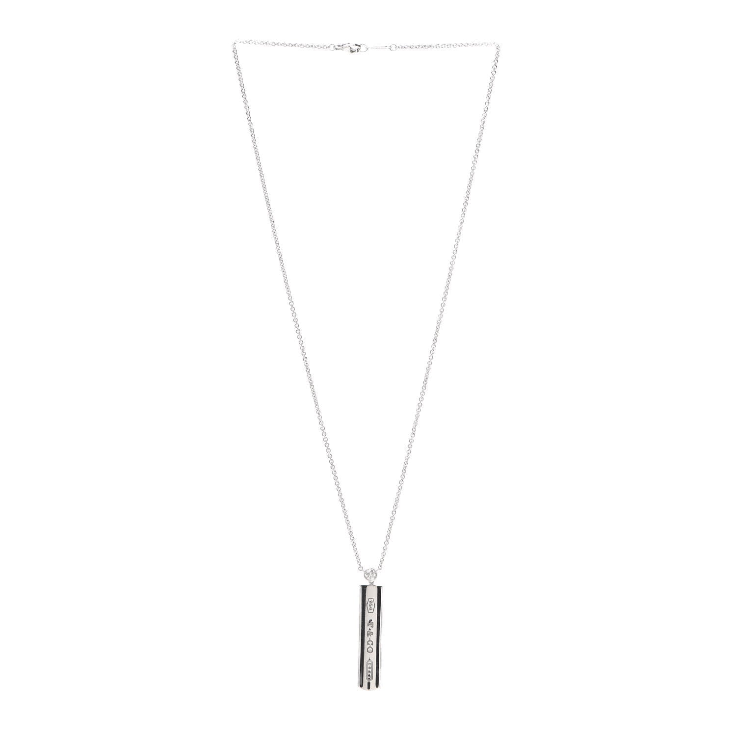 Tiffany 18K White Gold Diamond 1837 Bar Pendant Necklace 3 of 5