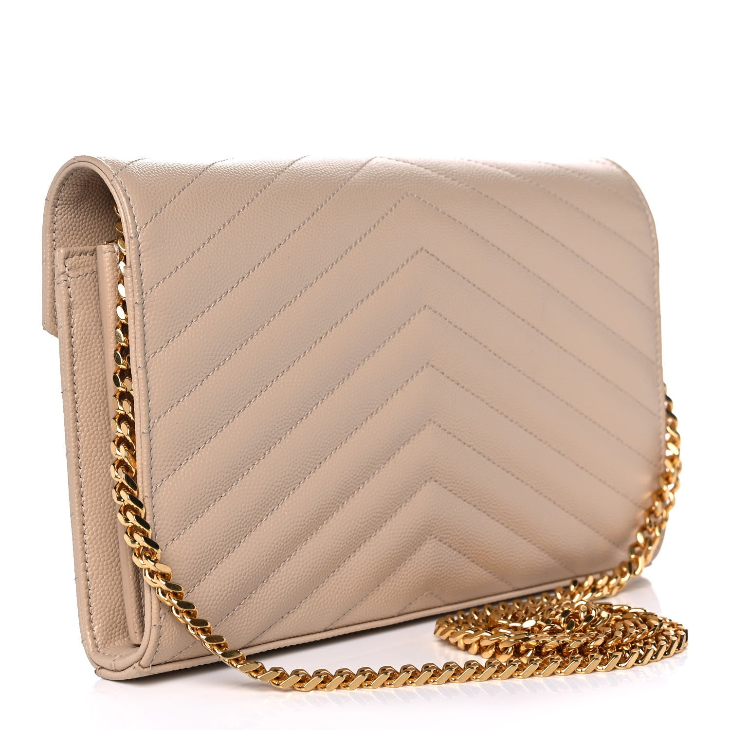 Saint Laurent Grain De Poudre Matelasse Chevron Monogram Chain Wallet Nude Powder 3 of 11