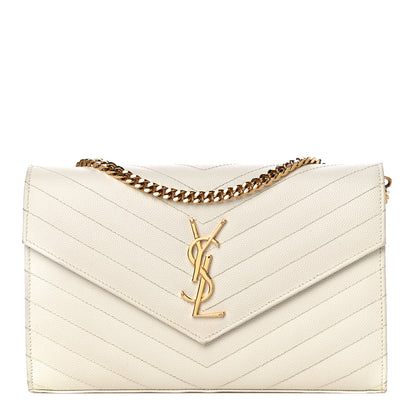 Saint Laurent Grain De Poudre Matelasse Chevron Monogram Chain Wallet White 1 of 20