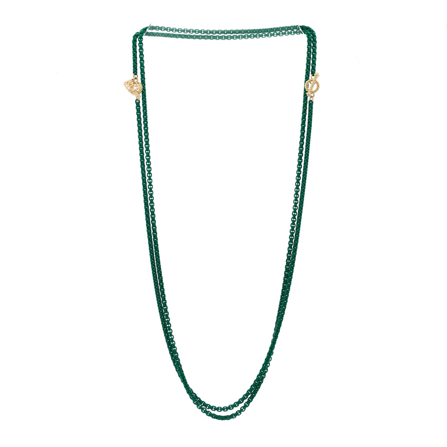 Stainless Steel 14K Yellow Gold Acrylic Bel Aire Chain Necklace Emerald Green