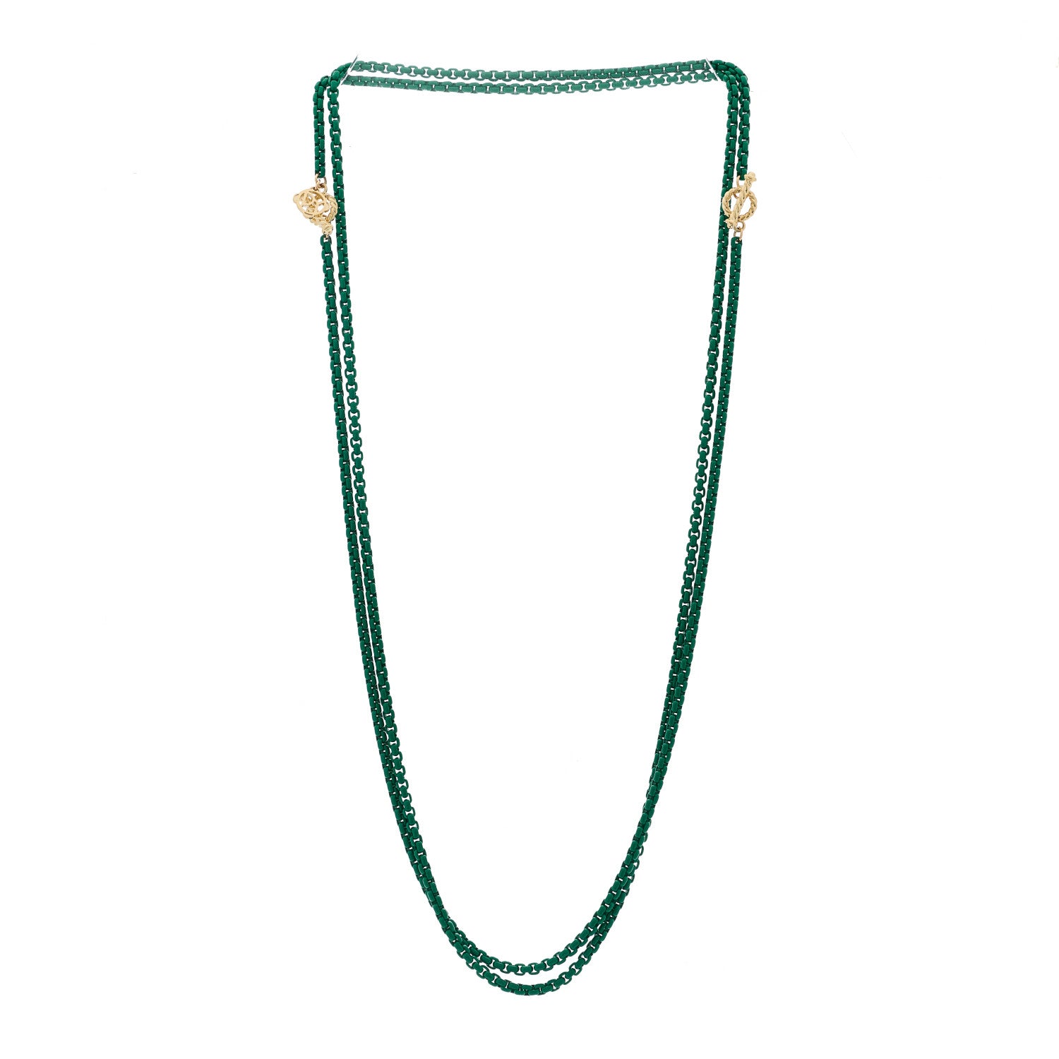 David Yurman Stainless Steel 14K Yellow Gold Acrylic Bel Aire Chain Necklace Emerald Green 2 of 4