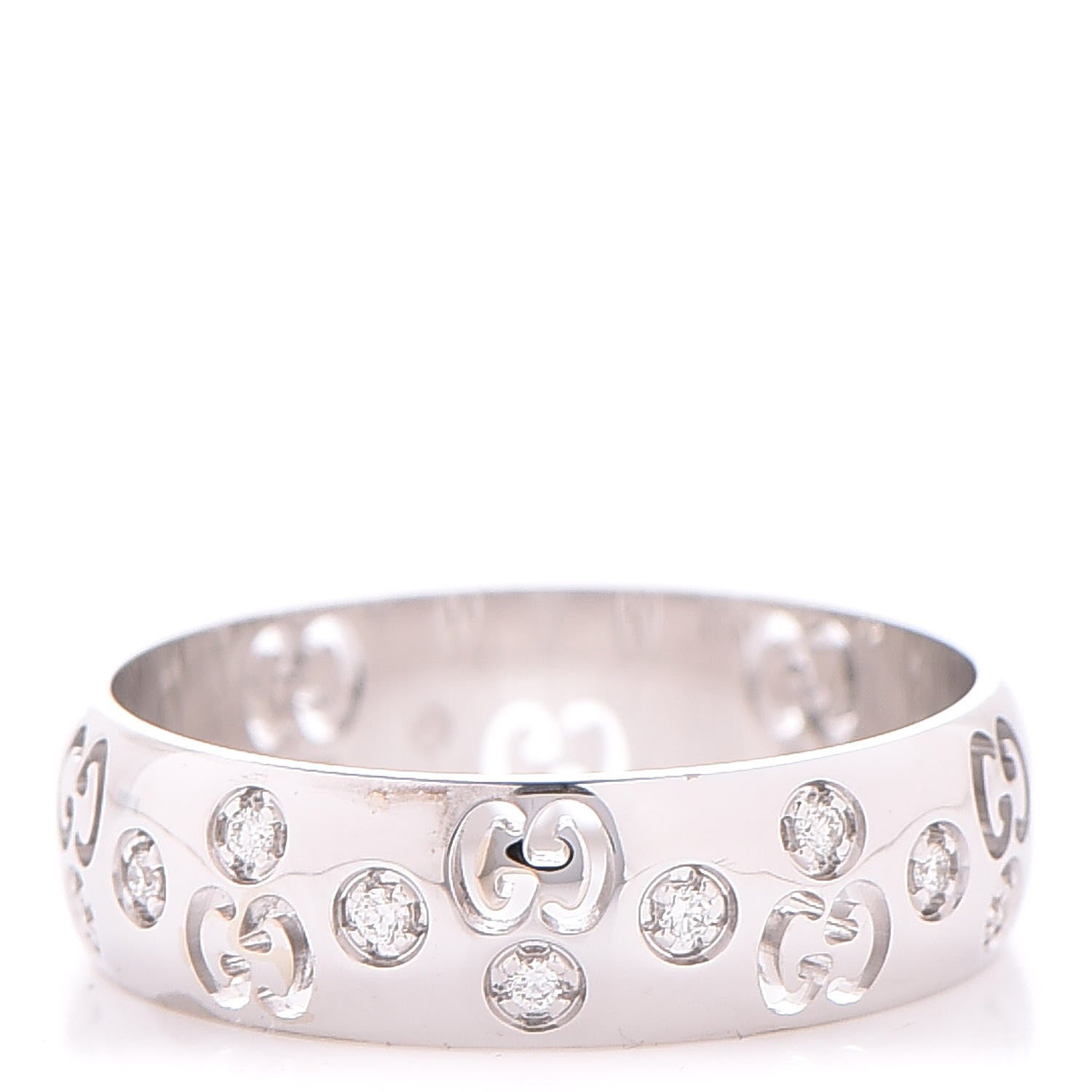 Gucci 18K White Gold Diamond 6mm Icon Band Ring 60 9 1 of 7