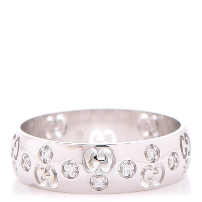 Gucci 18K White Gold Diamond 6mm Icon Band Ring 60 9 1 of 7