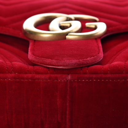 Gucci Velvet Matelasse Medium GG Marmont Shoulder Bag Hibiscus Red 16 of 18