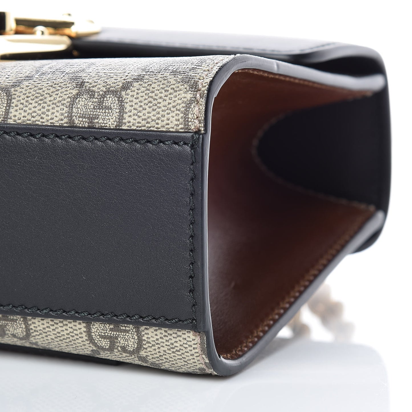 GG Supreme Monogram Calfskin Small Padlock Shoulder Bag Beige Black Cuir