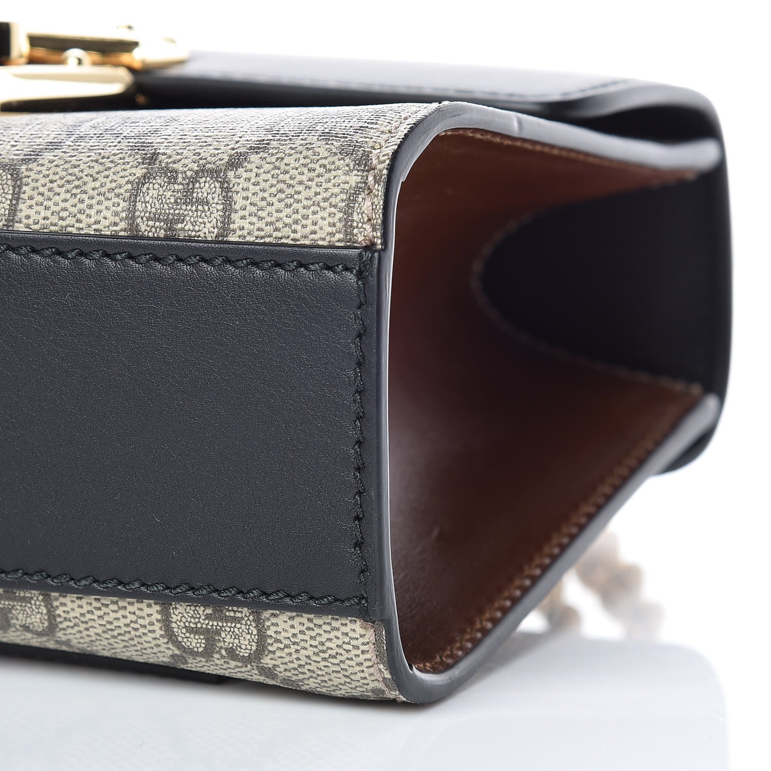 Gucci GG Supreme Monogram Calfskin Small Padlock Shoulder Bag Beige Black Cuir 11 of 12