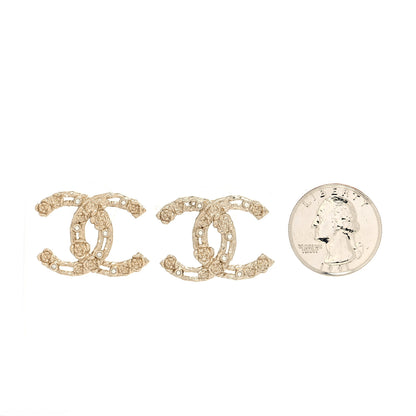 Chanel Crystal CC Camellia Earrings Gold 2 of 5