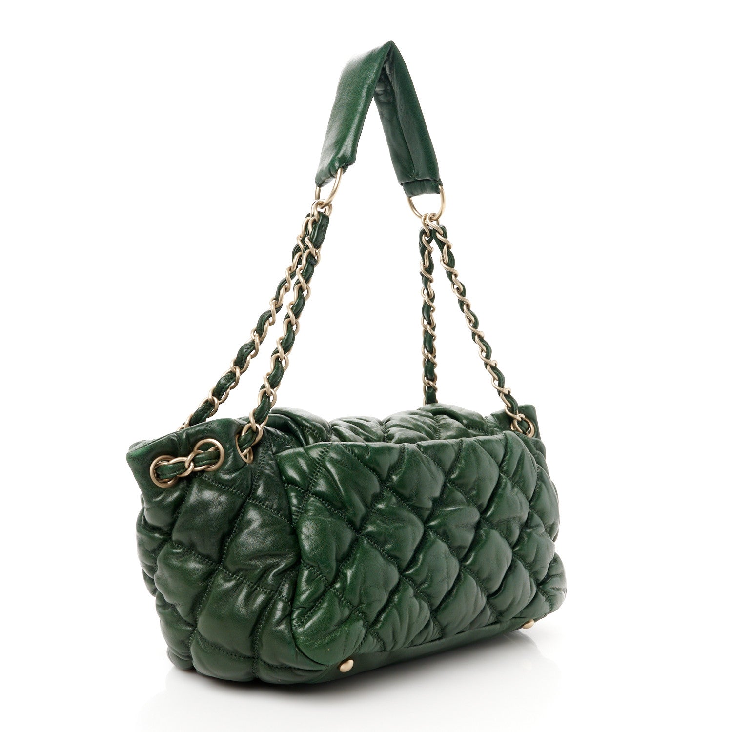 Chanel Lambskin Bubble Quilt Accordion Flap Dark Green 3 of 10