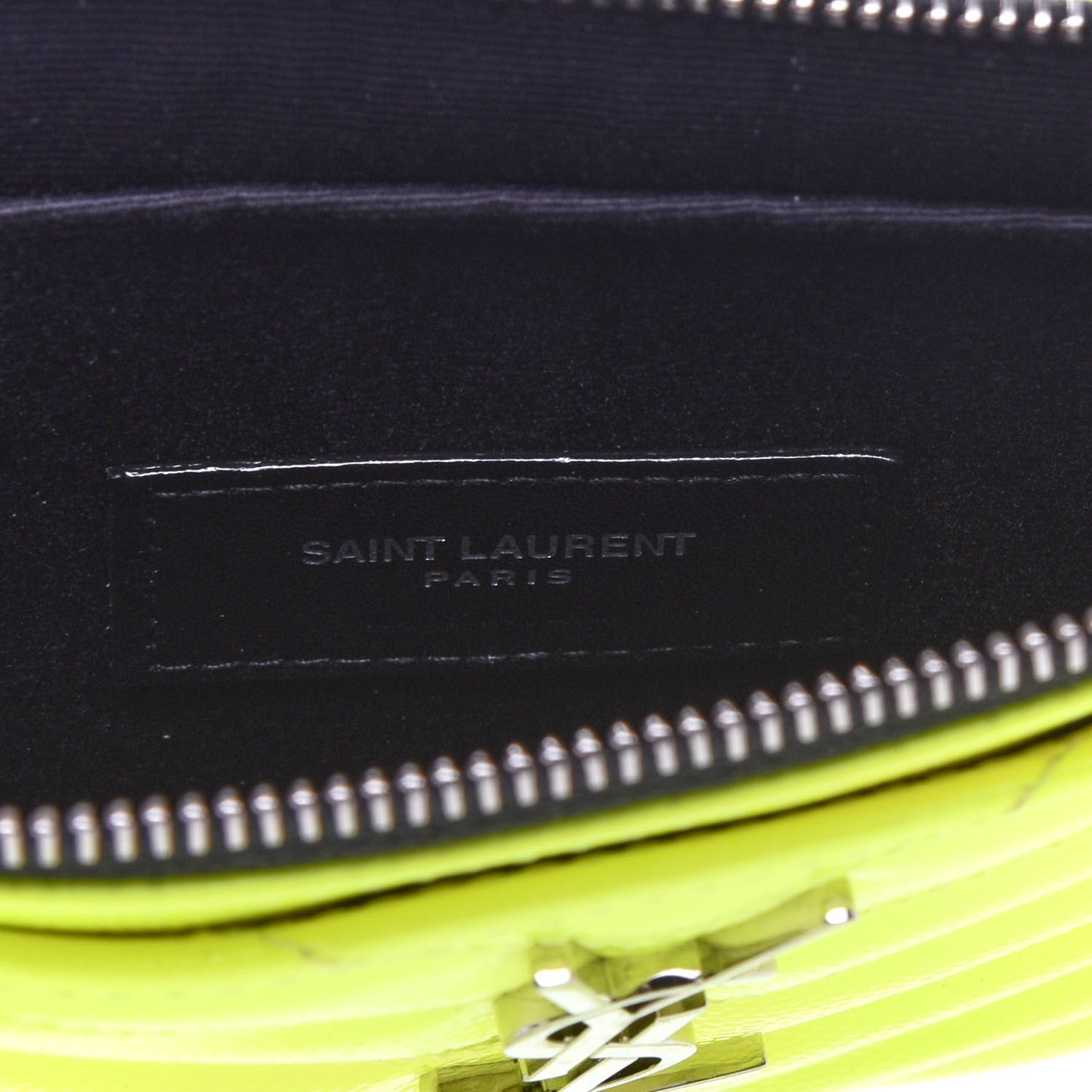 Patent Grain De Poudre Matelasse Chevron Monogram Bill Pouch Neon Yellow