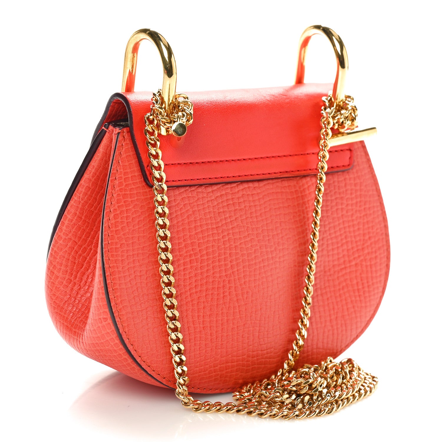 Chloe Grained Calfskin Lambskin Mini Drew Shoulder Bag Coral Pop 3 of 11