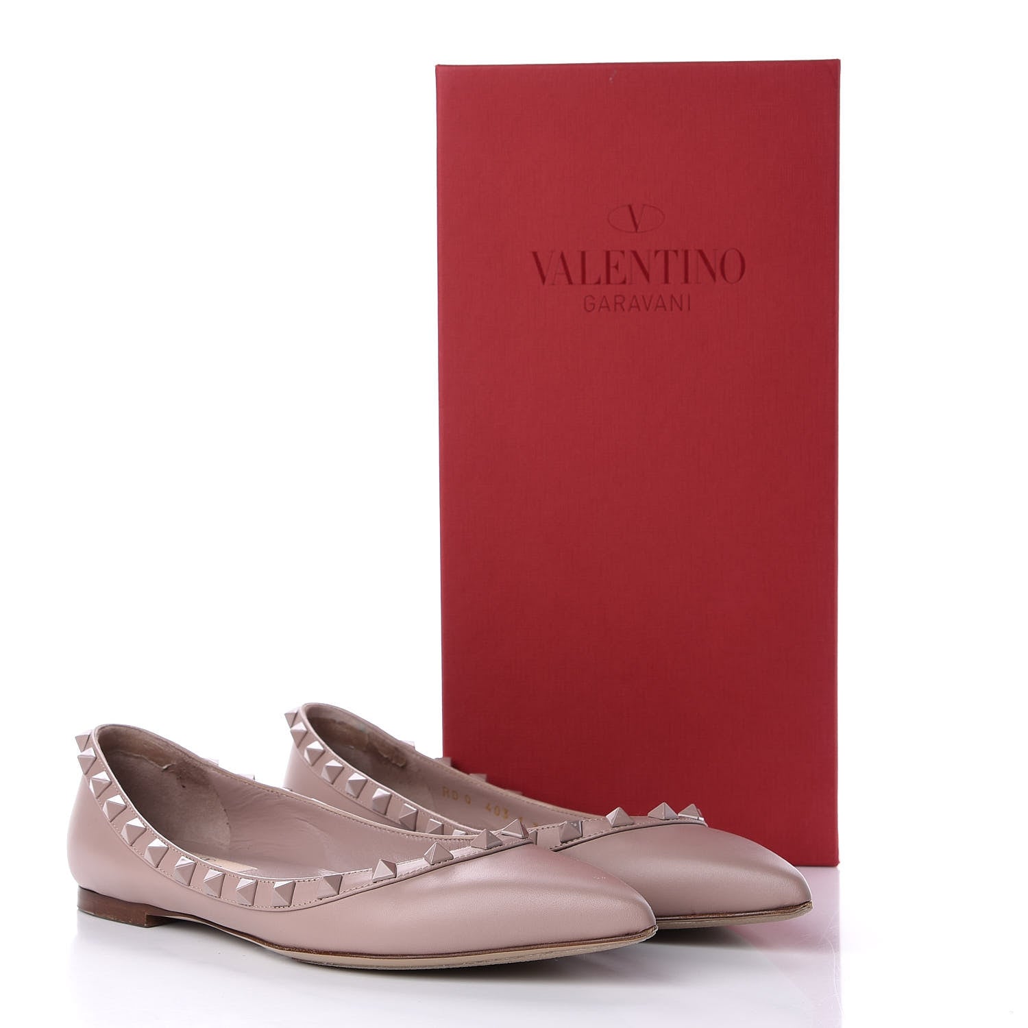 Valentino Garavani Calfskin Lacquered Monochrome Rockstud Ballerina Flats 36.5 Poudre 12 of 12